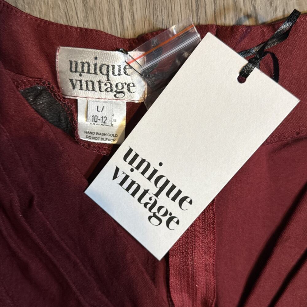 NWT Unique Vintage Burgundy Fit & Flare Dress Retro Pinup Swing Midi Sz L 10/12 - Picture 4 of 11